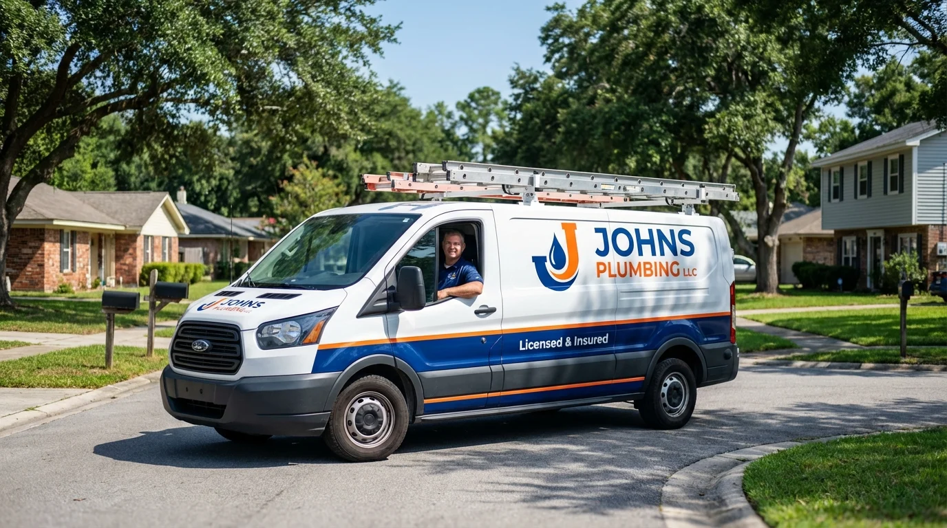 Johns Plumbing LLC service van in Fortville, IN