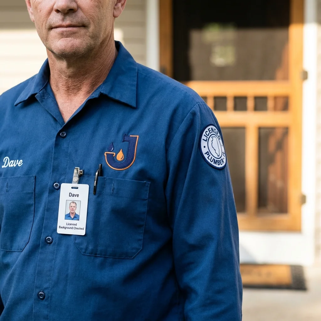 Licensed plumber showing ID badge in Fortville, IN
