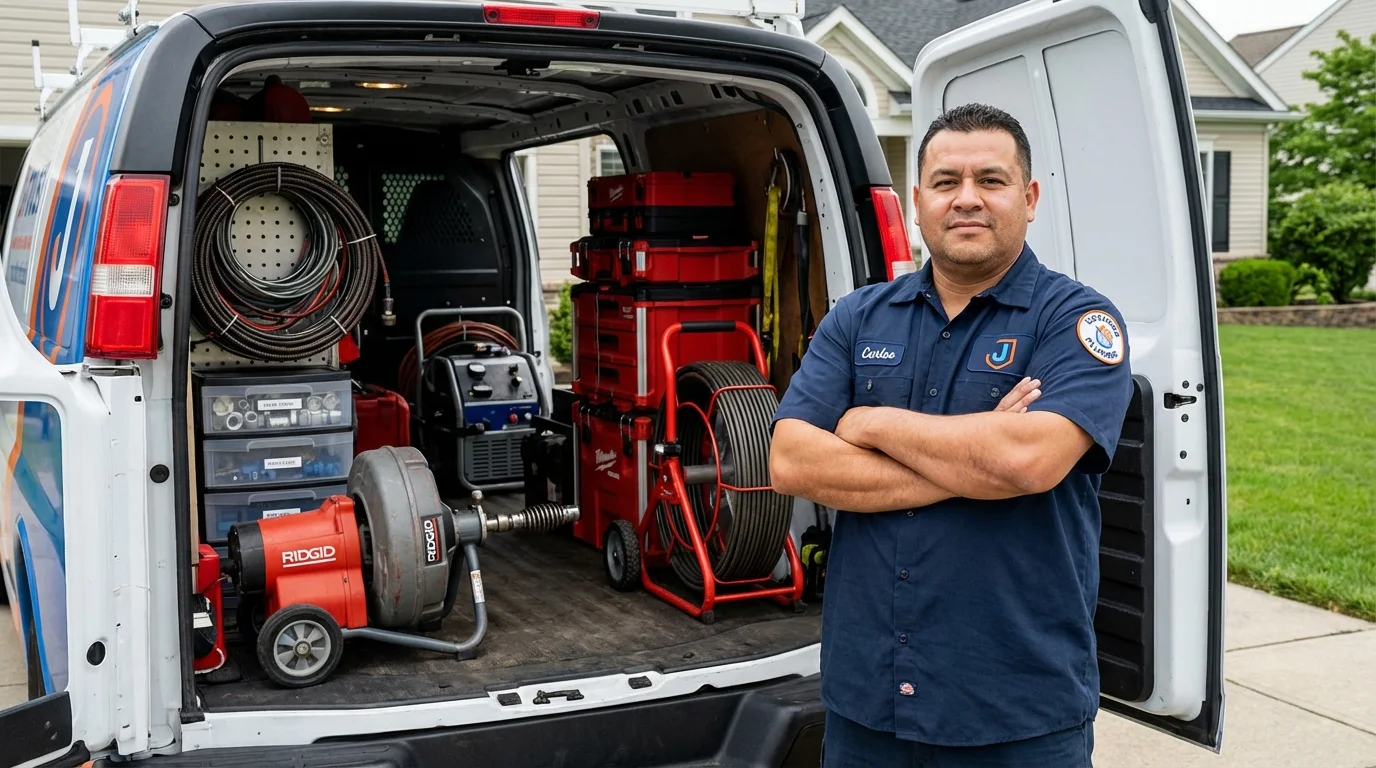 Professional drain cleaning equipment and Johns Plumbing LLC plumber in Fortville