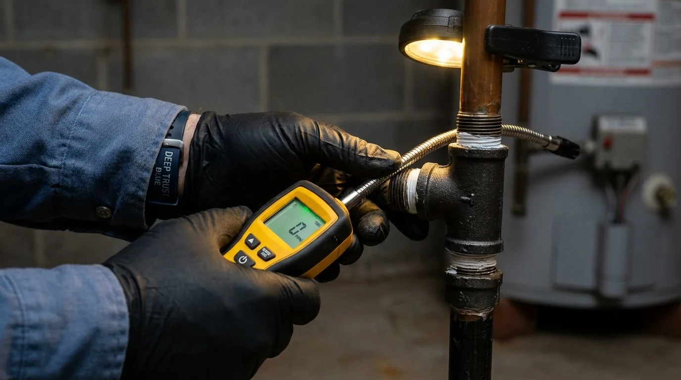 Gas leak detection with electronic sniffer by Johns Plumbing LLC in Fortville