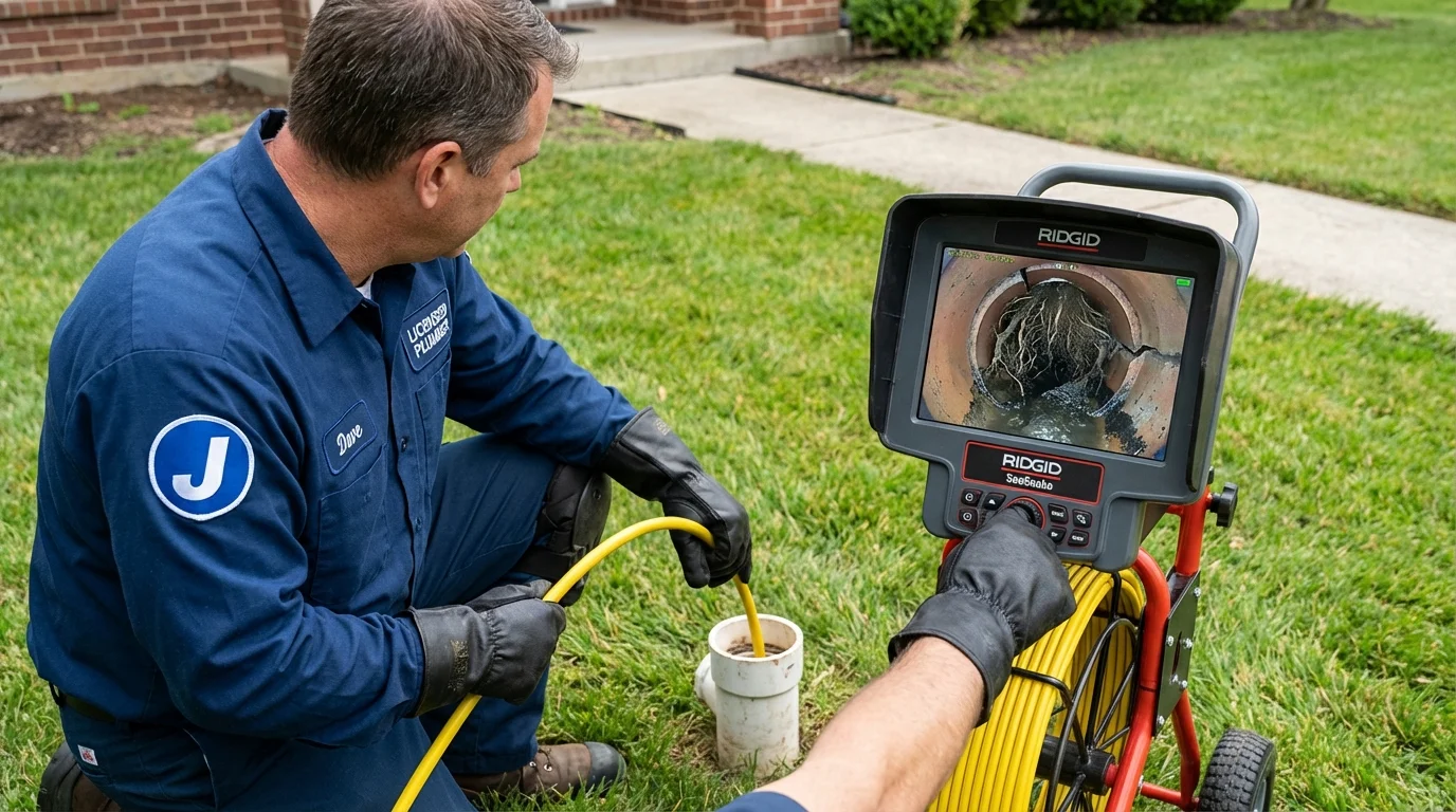 Sewer camera inspection being performed by Johns Plumbing LLC in Fortville