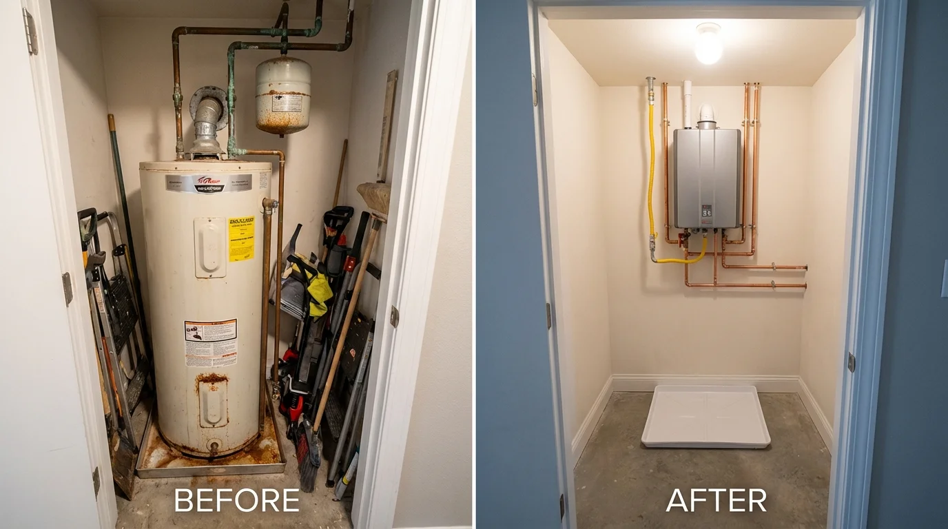 Tank water heater versus wall-mounted tankless unit comparison for Fortville, IN homeowners